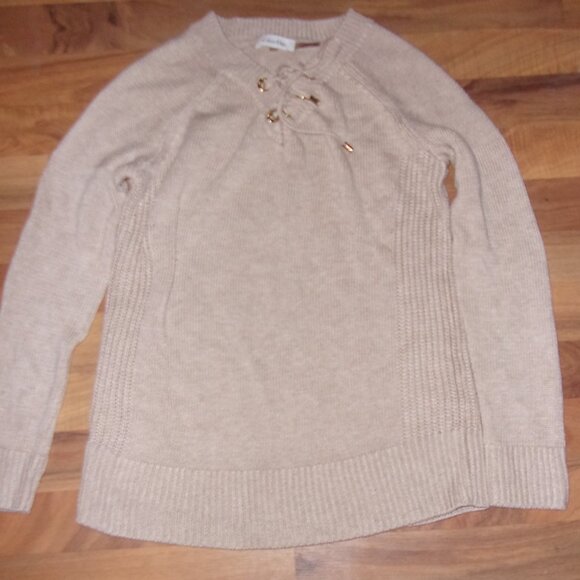 calvin klein size small womans knit long sleeved shirt tan knit - Picture 2 of 4